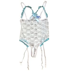 One Piece White Lace Open Cup Crotchless Babydoll Bodysuit